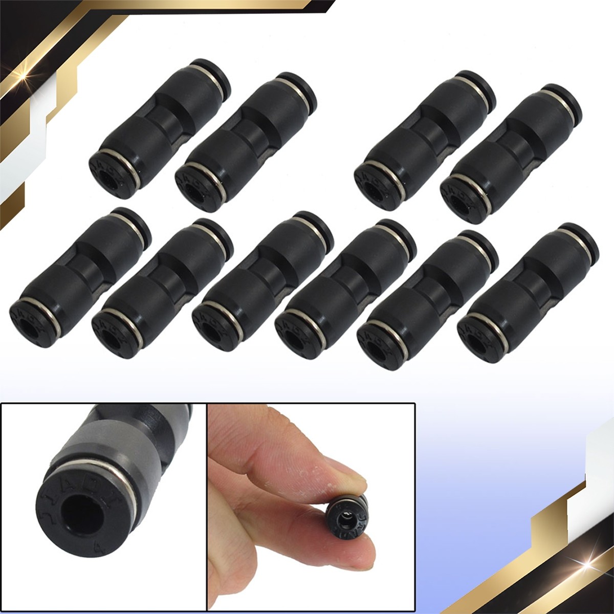 10 x Air Pneumatic 4mm to 4mm Straight Push in Connector Quick Fittings