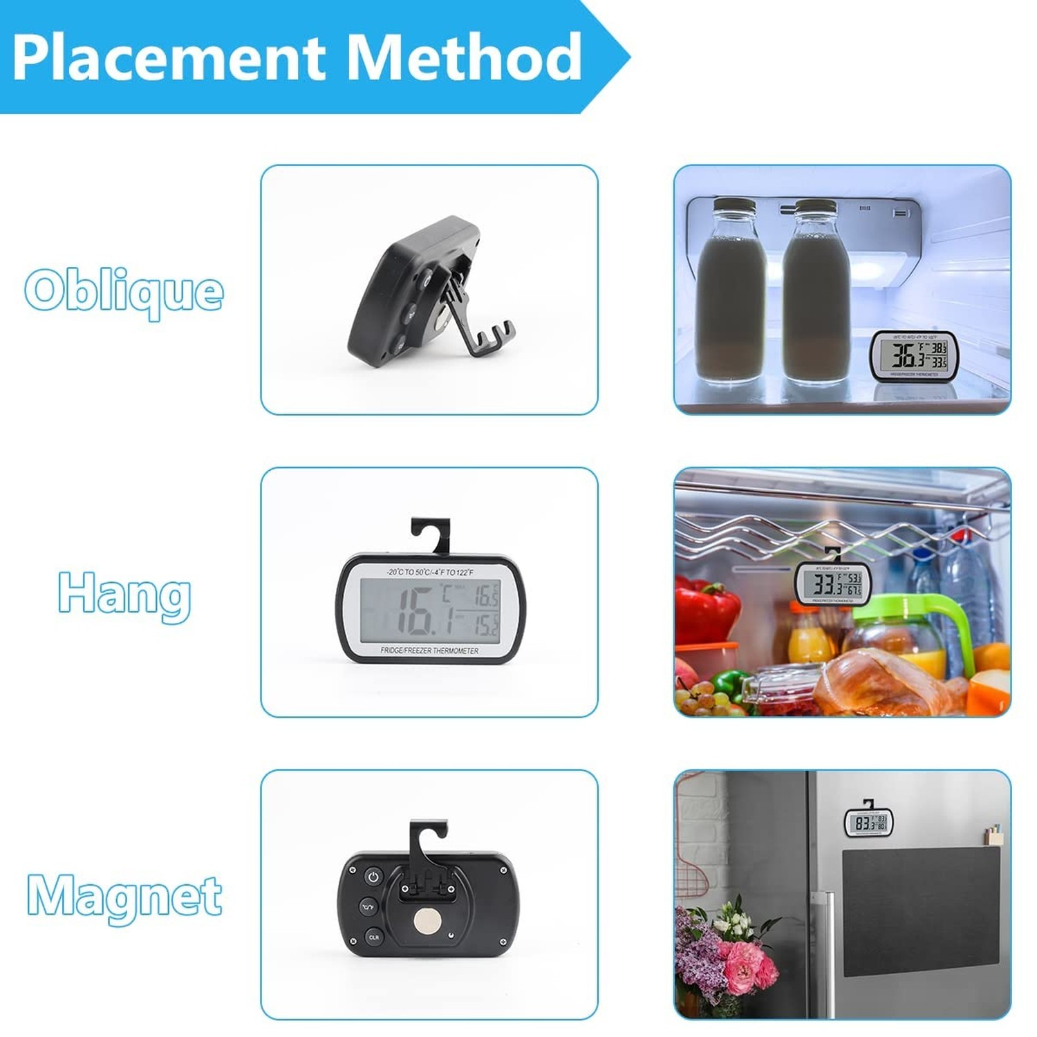2 Pack Refrigerator Fridge Thermometer Digital Freezer Room Thermometer Water...