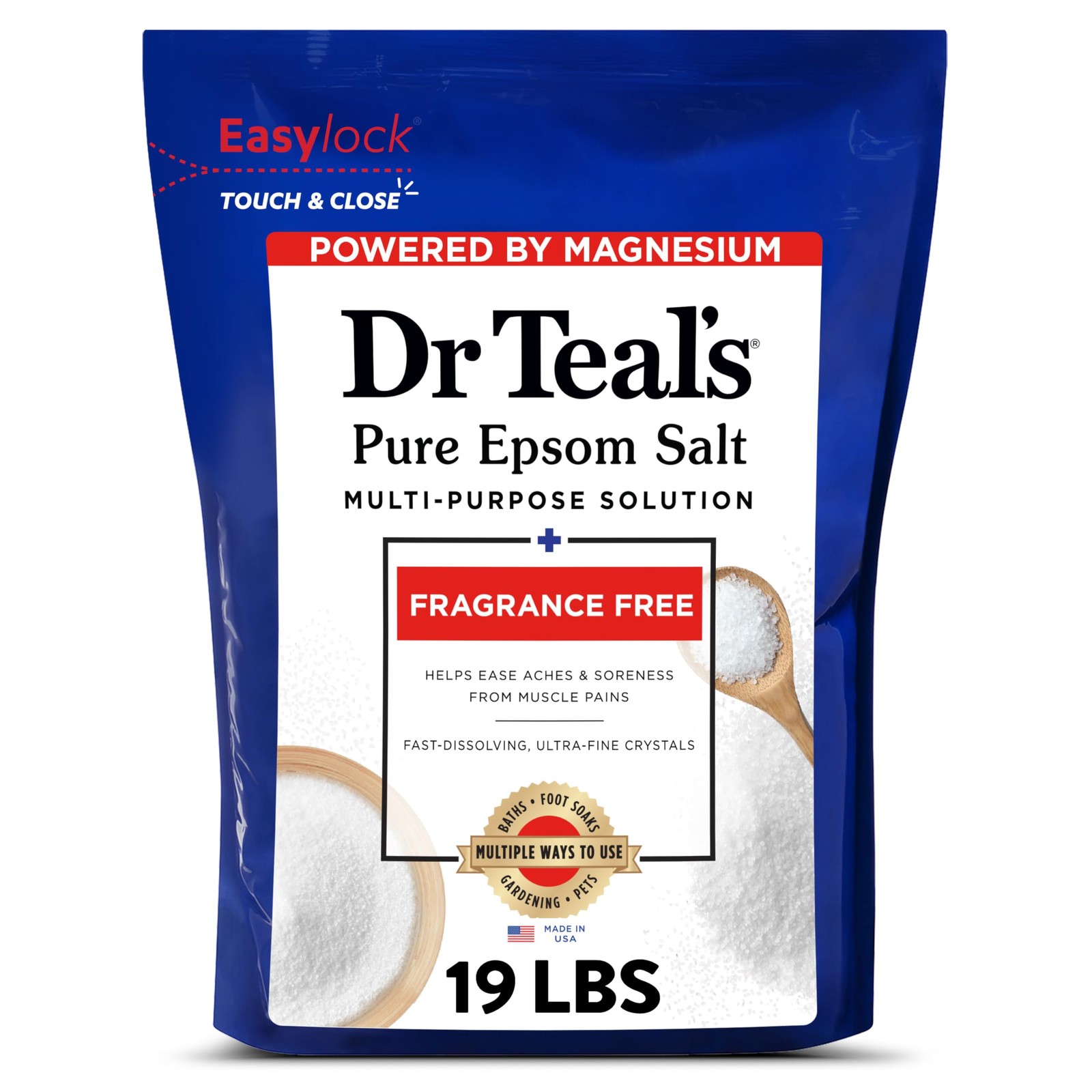 Dr Teal's Pure Epsom Salt Magnesium Sulfate USP Fragrance-Free 19 lbs Bulk