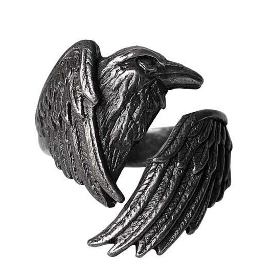 Alchemy Gothic Made of the Night Black Raven Wings Wrap Ring English Pewter R250