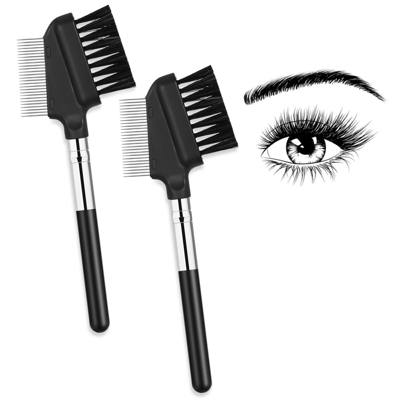 Small Eyelash Comb 2 Pack Metal Eyelash Brush Eyelash Separator Tool Eyebrow ...