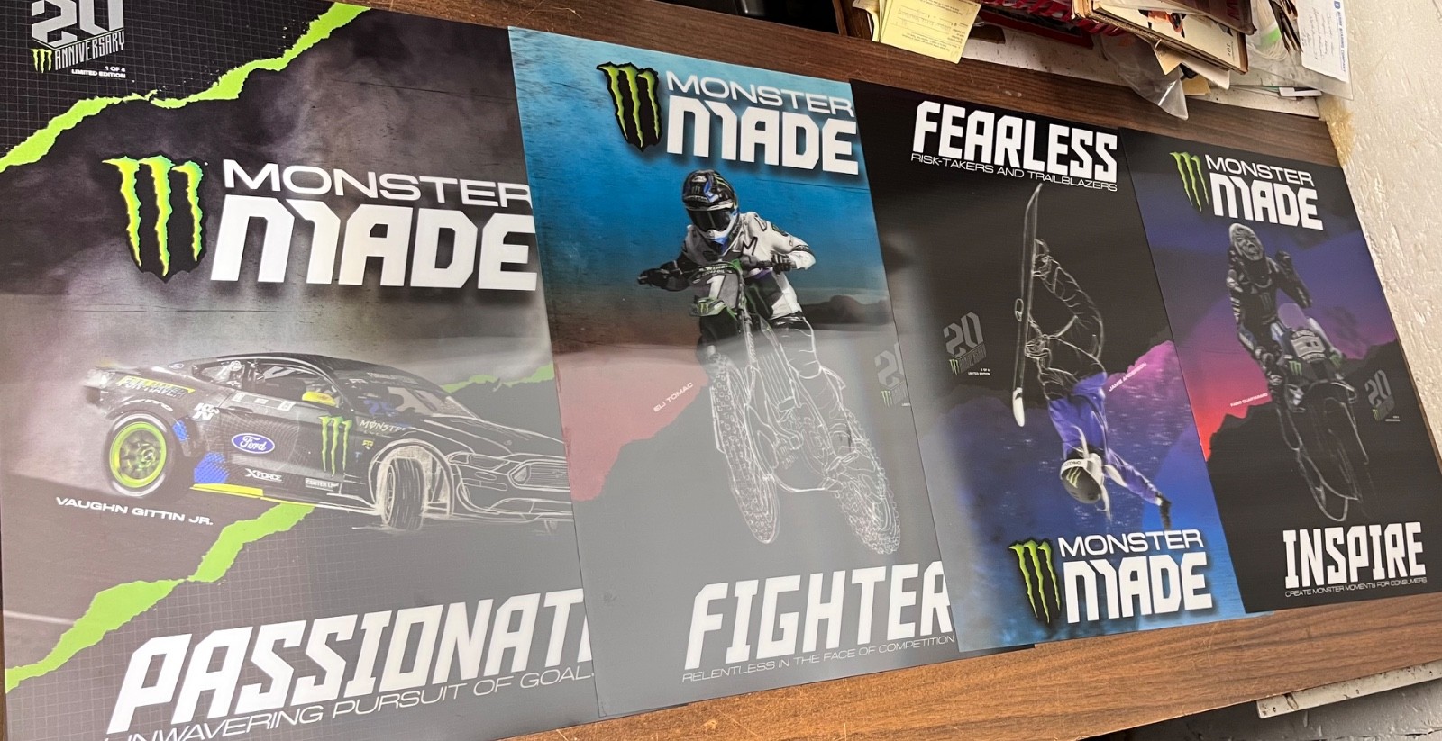 RARE ~ 4 MONSTER Energy Drink Signs 20th Anniversary 2022 measuring 24" x 18"