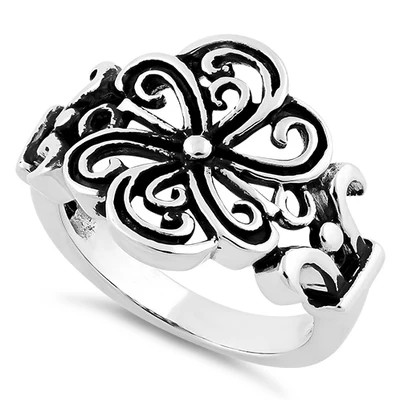 925 Sterling Silver Round Swirl Flower Ring