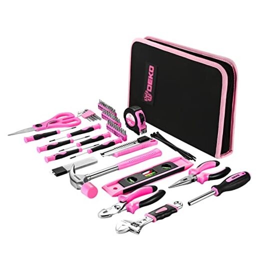 Pink 71 Piece Household Tool Kit,Ladies Portable Tool Set with Easy Carrying