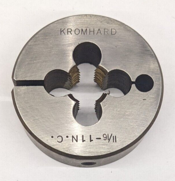 Kromhard 11/16"-11 NC Round Die 2-1/2" OD Screw Adjustable Die Carbon Steel USA