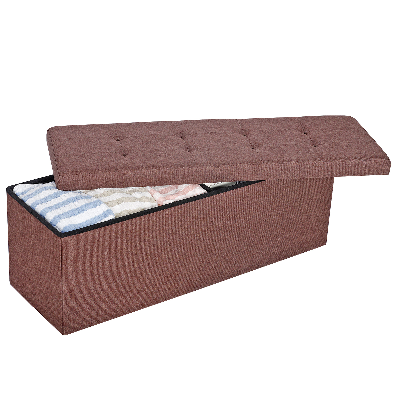 Brown Foldable Storage Ottoman Bench Storage Stools Footrest Spacious Organizer