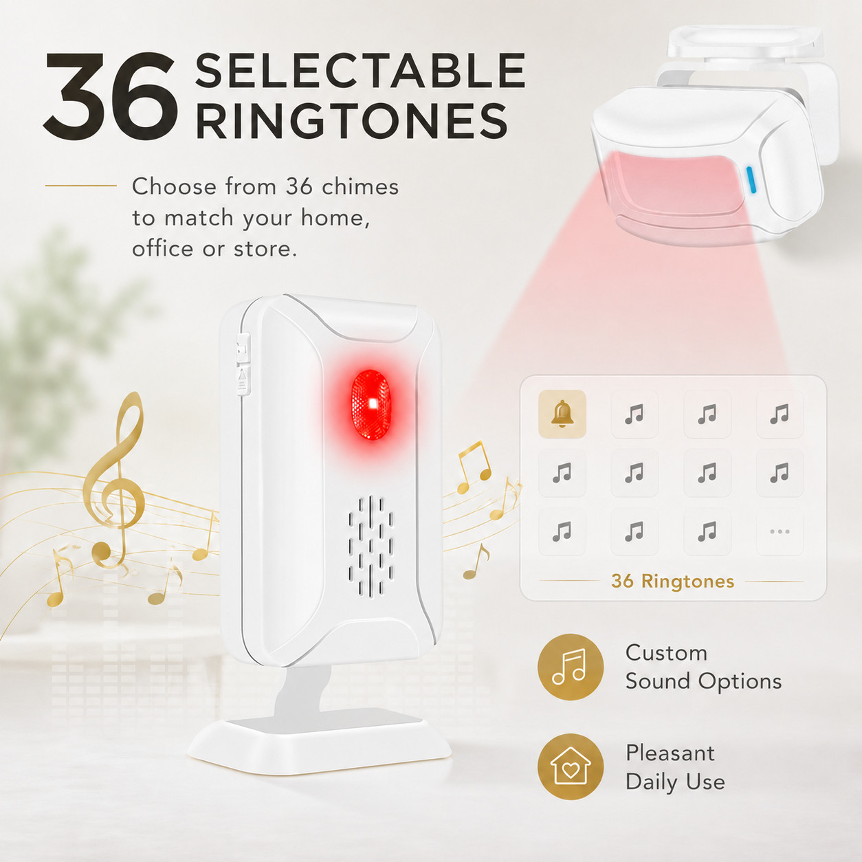 Wireless Door Chime Motion Sensor Alarm for Store Office 918ft Range 36 Chimes