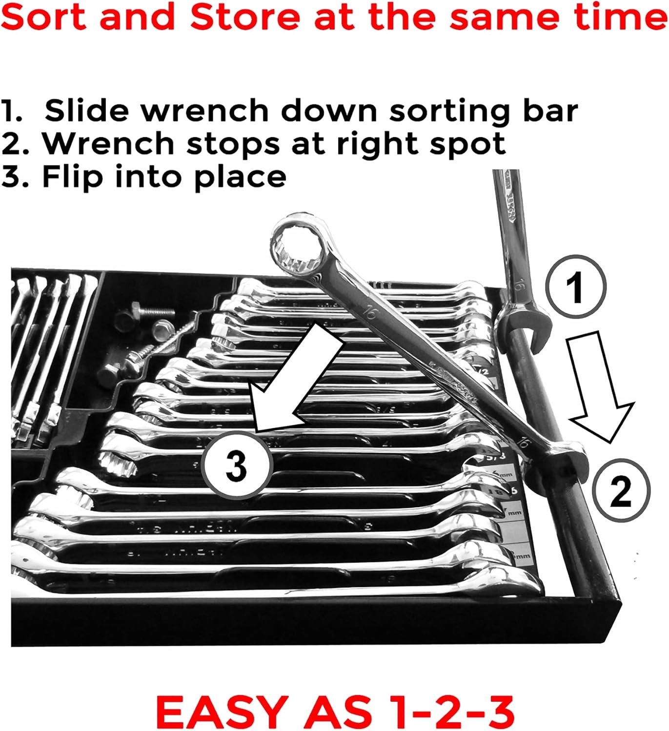 Portable Wrench Organizer with 28 Compartments for Efficient Tool Storage