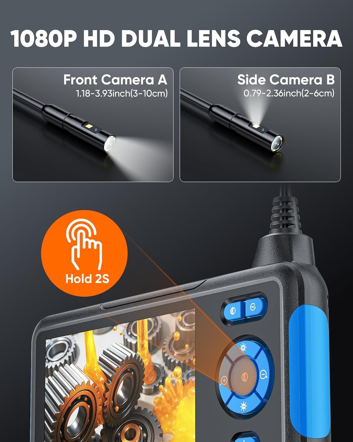 4.3 Inch Endoscope Inspection Camera with Dual Lenses and USB Type C Interface