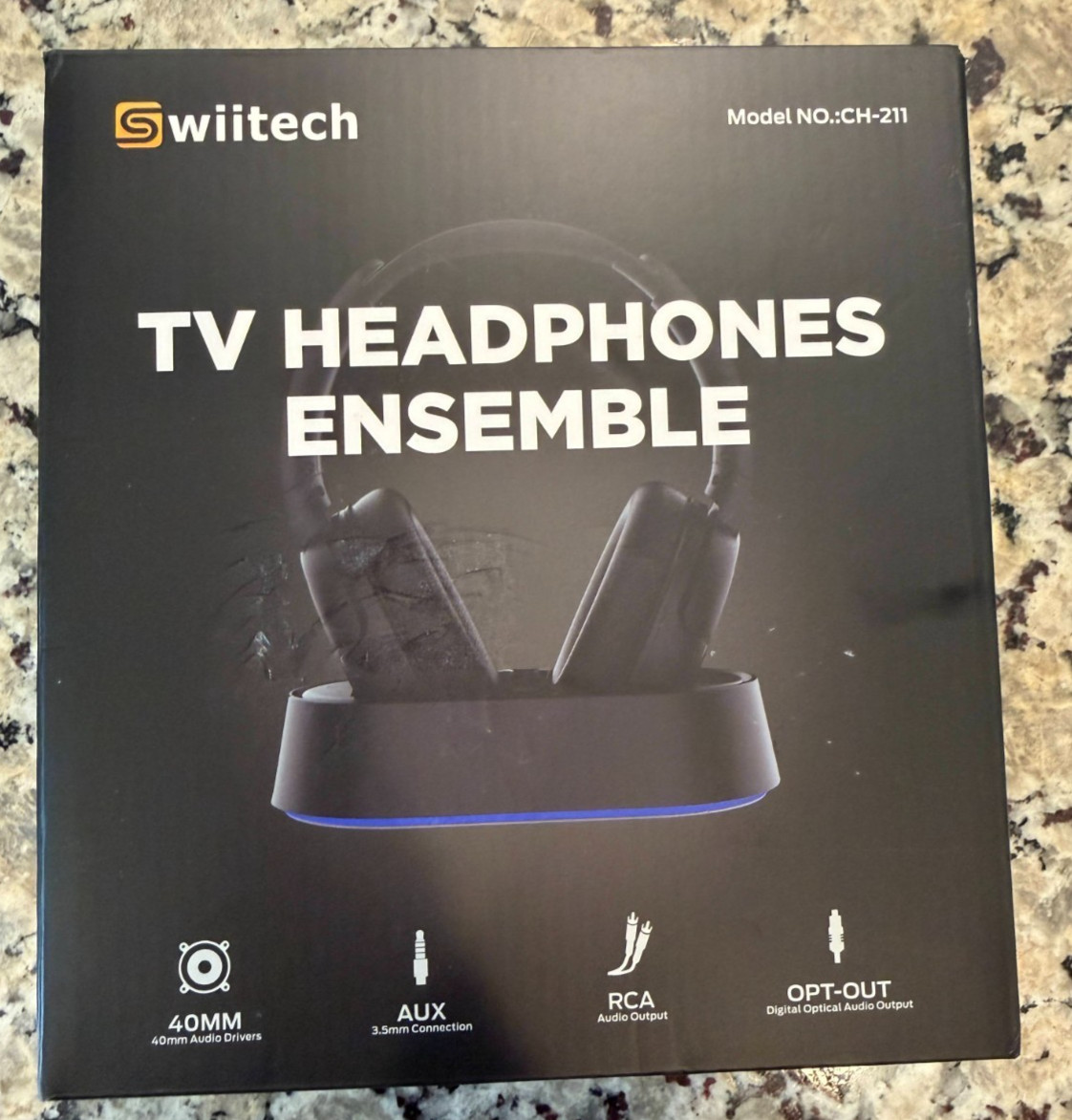 Swiitech Wireless Headphones for TV Transmitter Charging Base, Bluetooth
