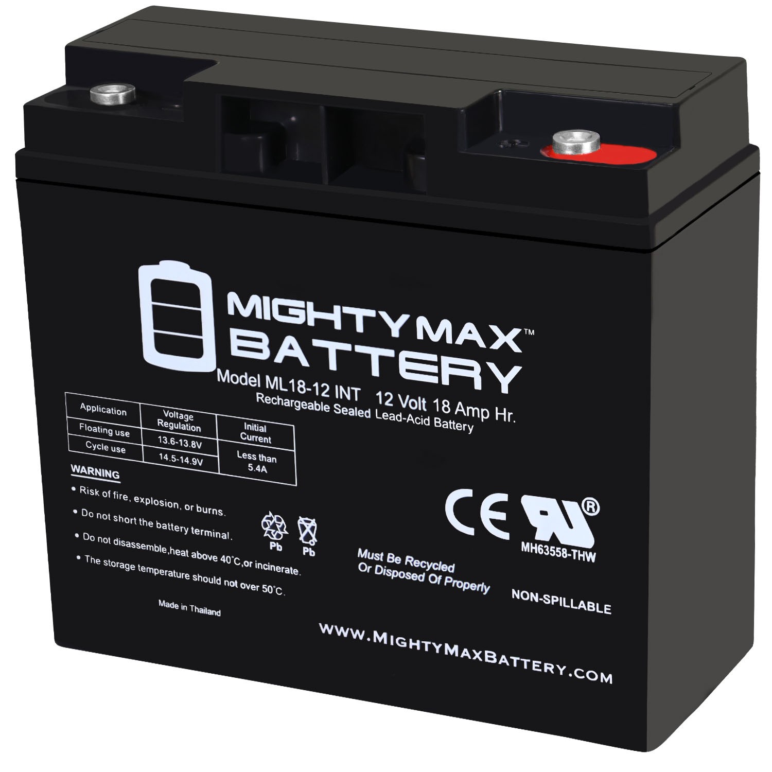Mighty Max 12V 18AH SLA Internal Thread Battery for Boosterpac ES5000
