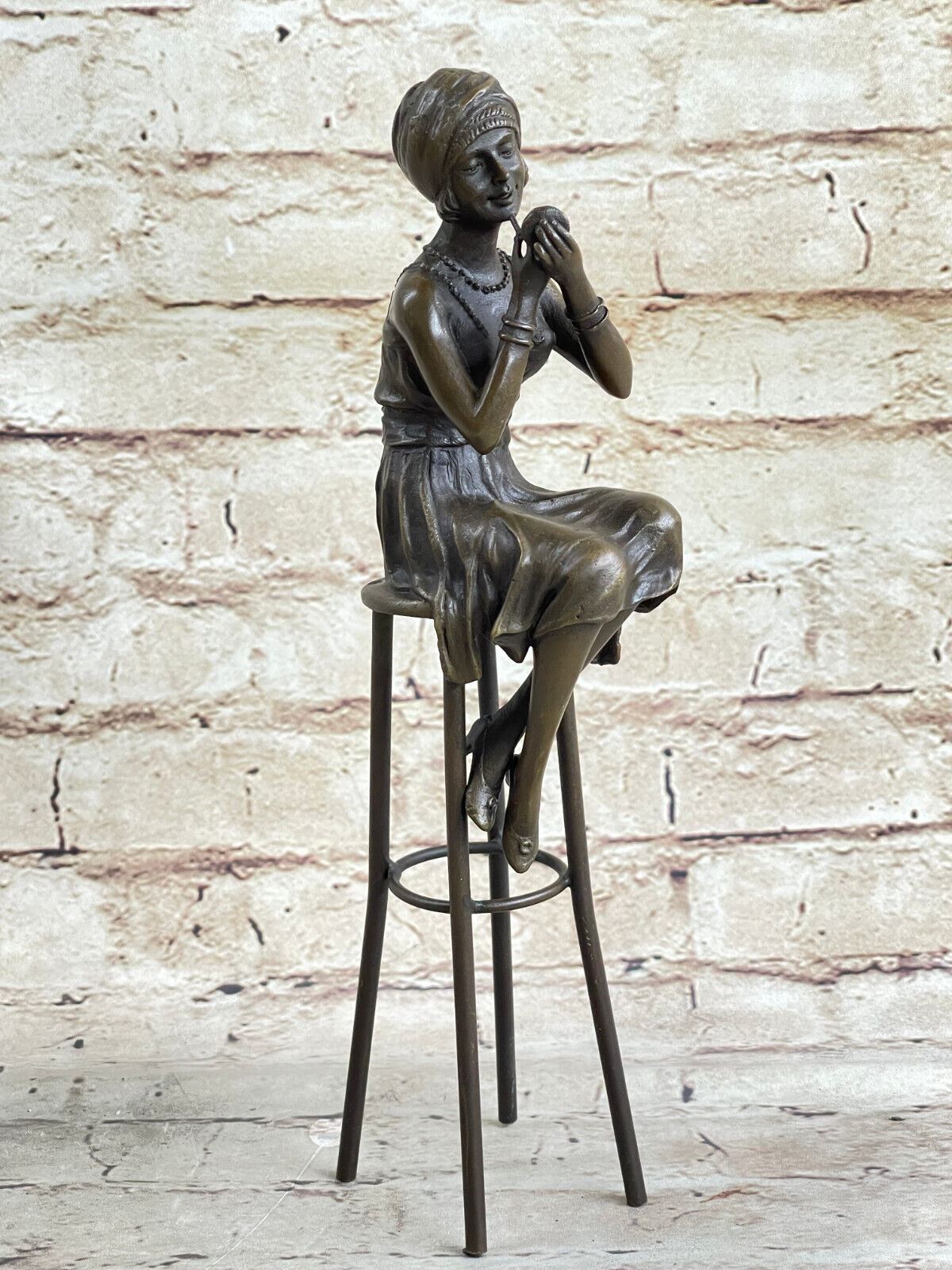 100% Real Bronze Lady on Chair by Romanian Artist Chiparus Figurine Figure Deal