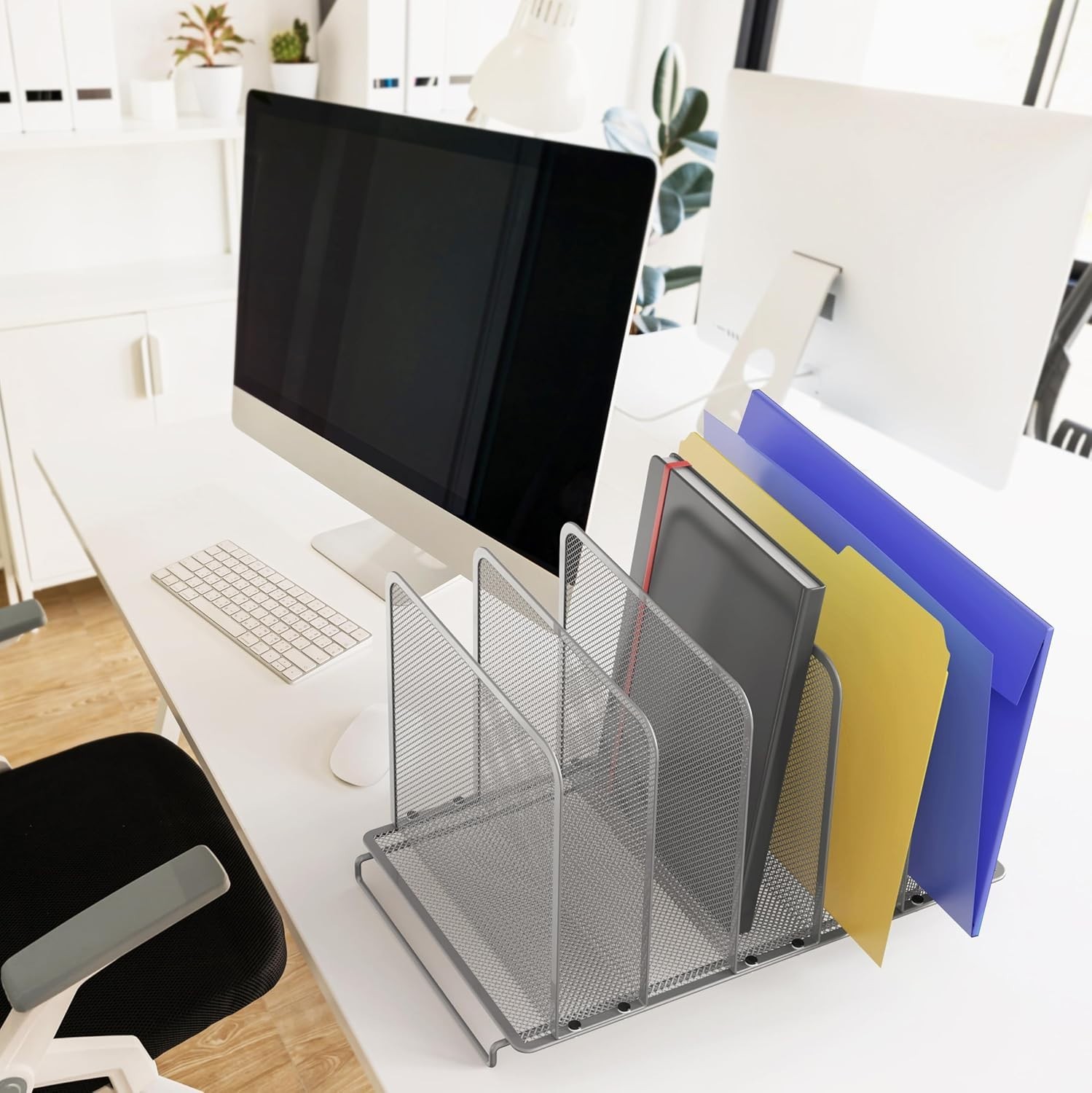 Expandable 5-Section Silver Metal File Sorter for Elegant Workspace Organization