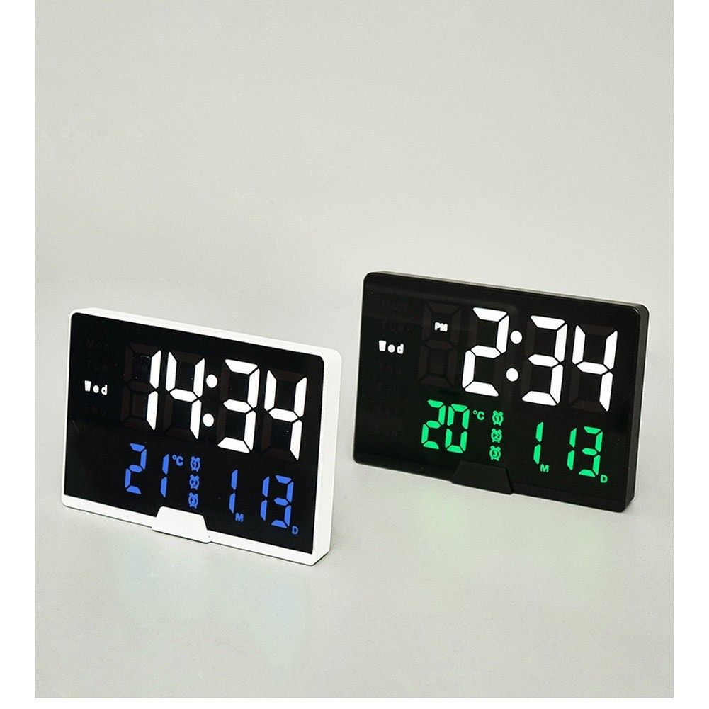Modern LED Alarm Clock White Large Display Temperature Weekday Date Backlight
