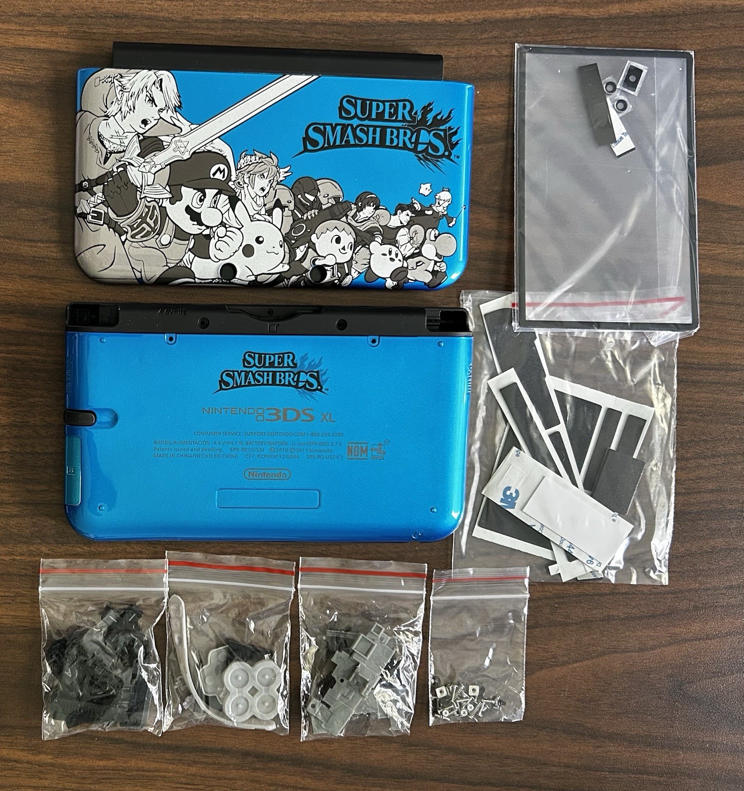 Nintendo 3DS XL blue super smashbros Edition full  housingshell- FAST SHIPPING