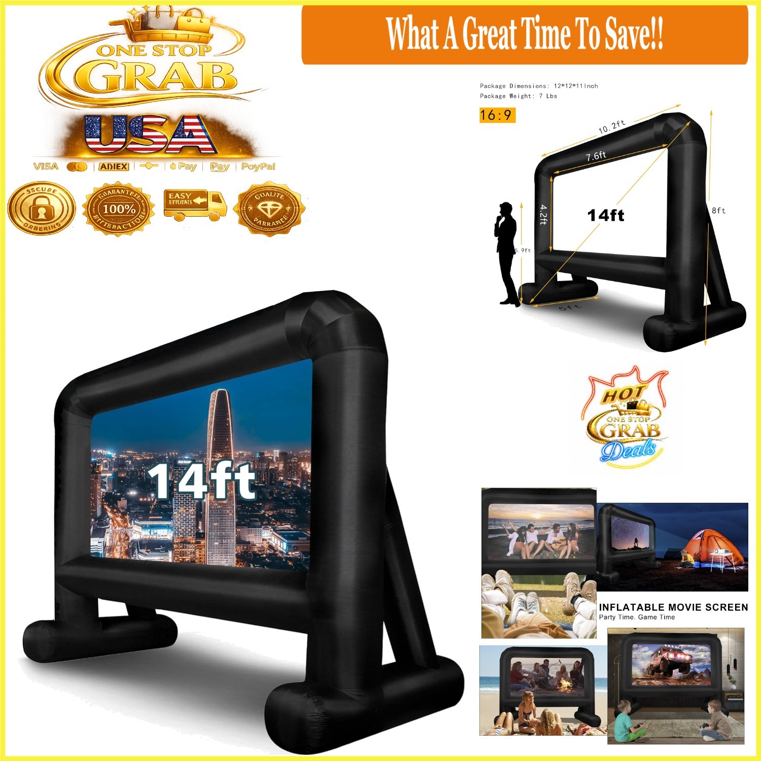 14 Ft Inflatable Outdoor Movie Screen Front Rear Projection Polyester