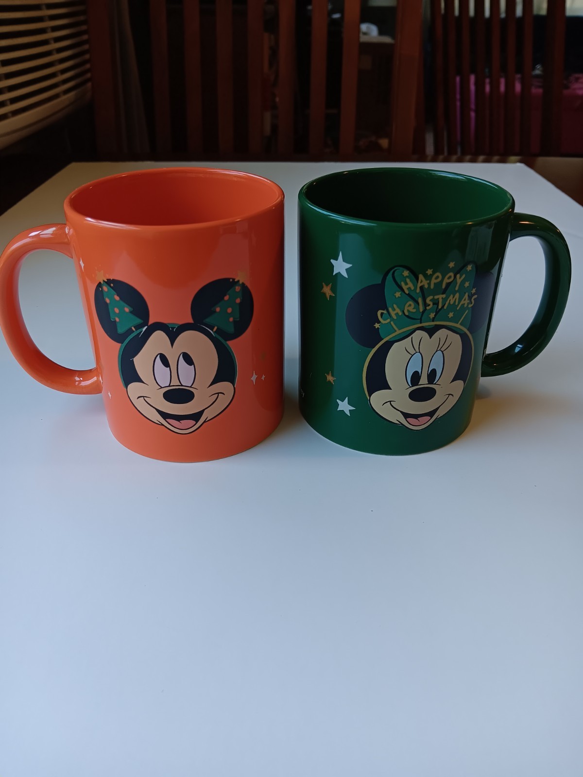 Set of 2 Disney 12 oz Coffee Cup Mug Mickey Minnie Mouse Christmas Headband RARE