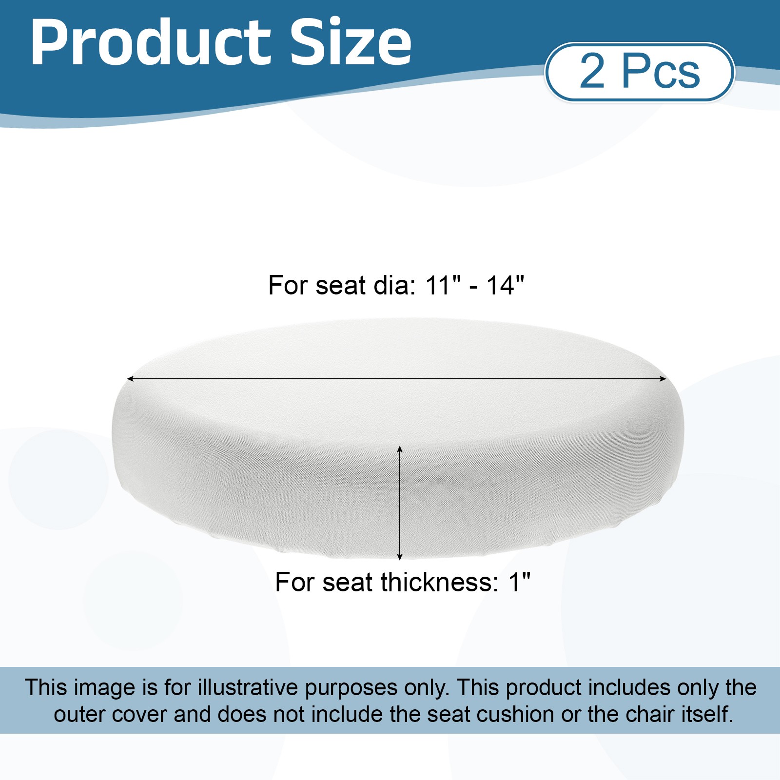 2Pack Stool Covers Round, 11-14 Inch Bar Stool Covers with Elastic, White