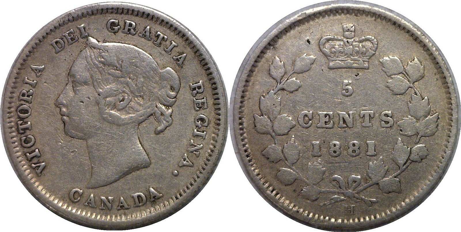 1881 H 5C Canada 5 Cents Silver Victoria Fine Details KM# 2