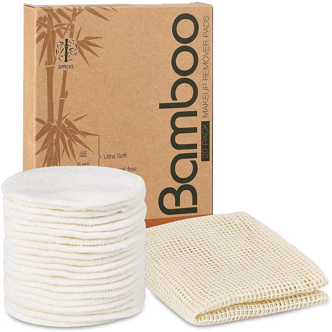 20 Packs Organic Reusable Makeup Remover Pads, Washable Bamboo 21 Piece Set