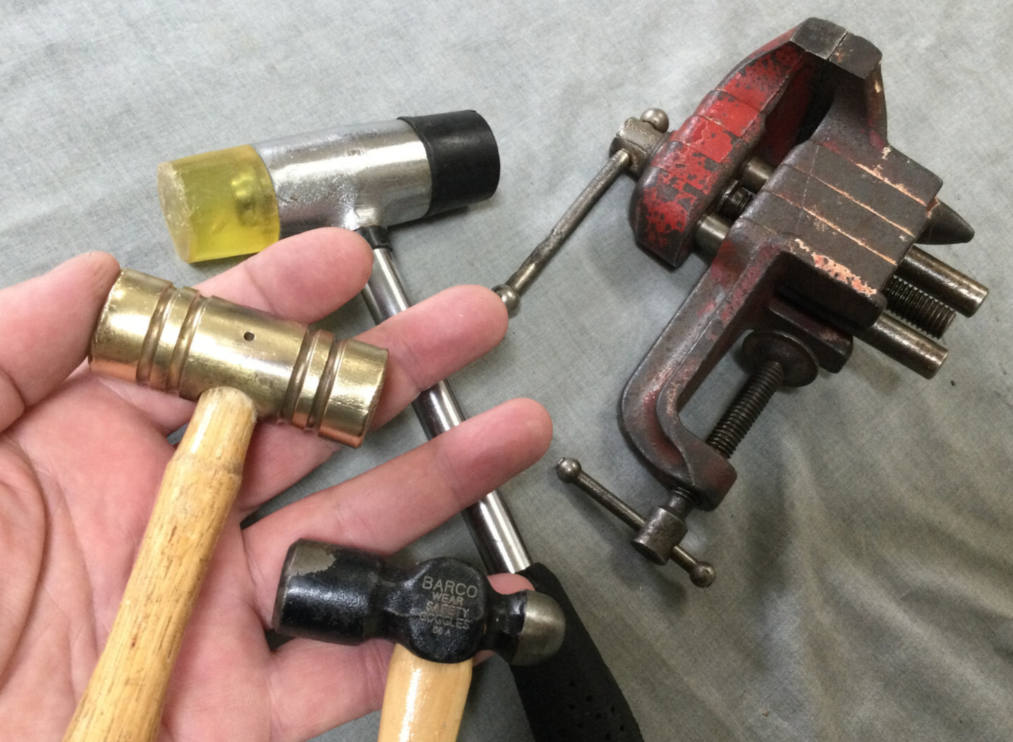 Vintage Stanley Vise - Brass Ball Peen Soft Blow Hammer - Jeweler / Hobby Lot