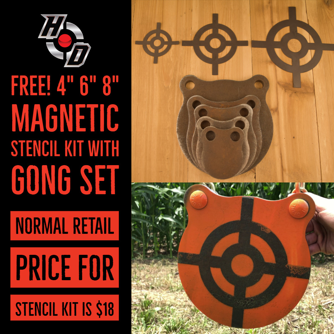 1/2" AR500 3" 4" 5" 6" 8" Gong Set With Free Magnetic Stencil Painting Set
