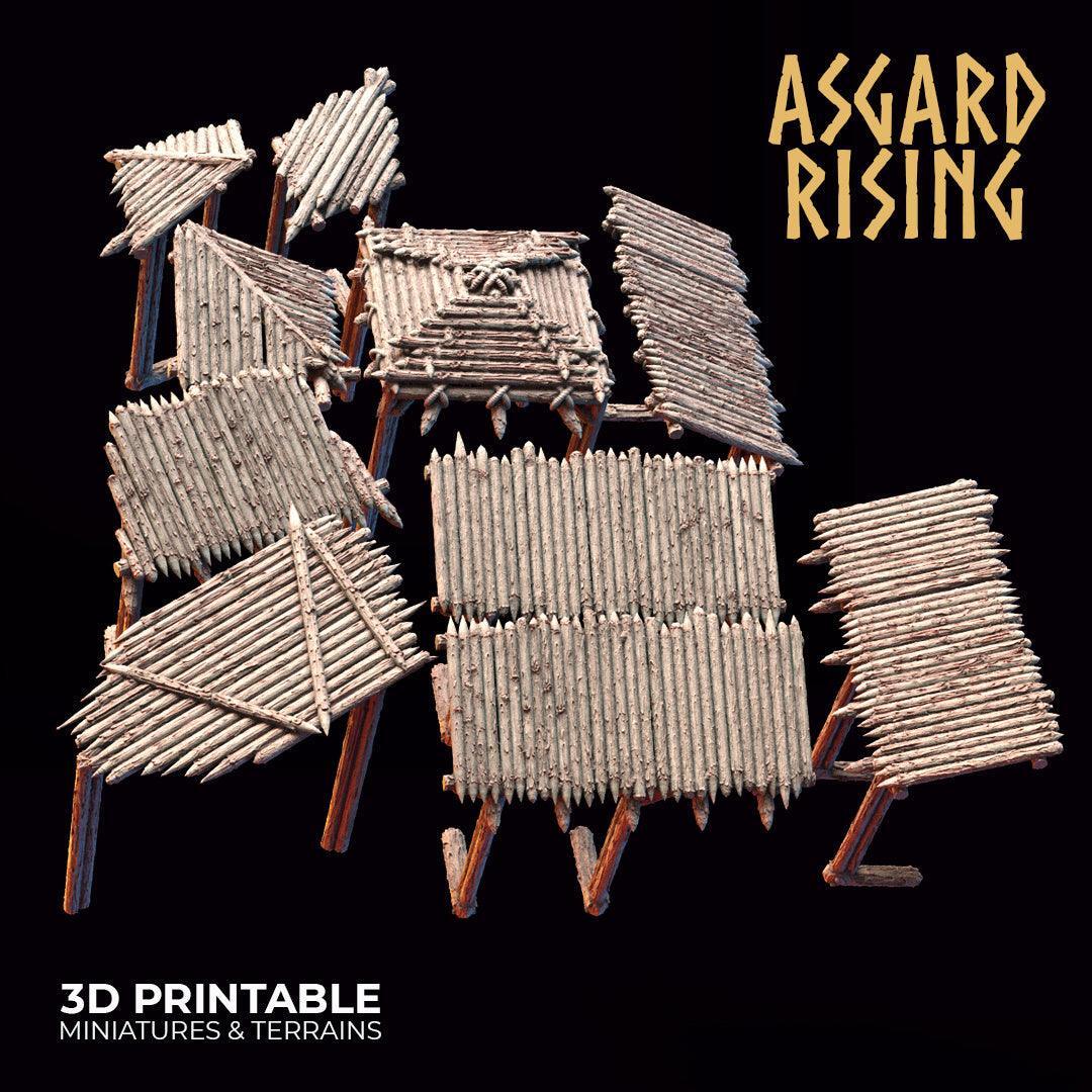3D Printed Asgard Rising Wooden Palisade Roof Awning Set 28mm - 32mm Ragnarok