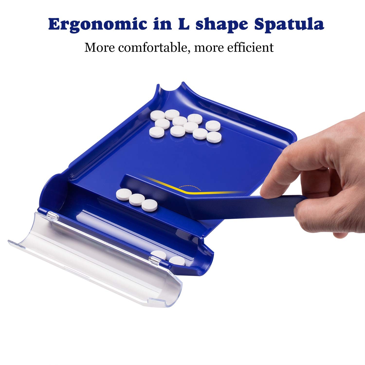 Right Hand Pill Counting Tray with Spatula (Blue - L Shape)