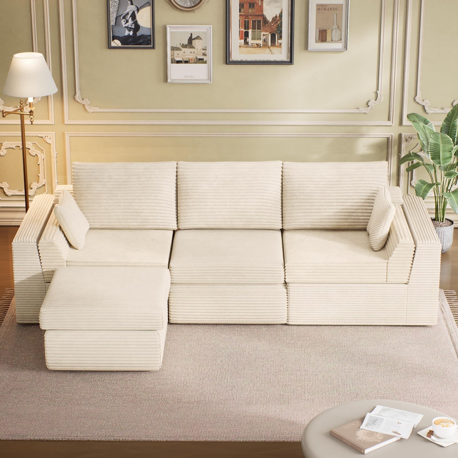 106.6 "L-shaped combination sofa chair with cushion, soft padded sofa, no assemb