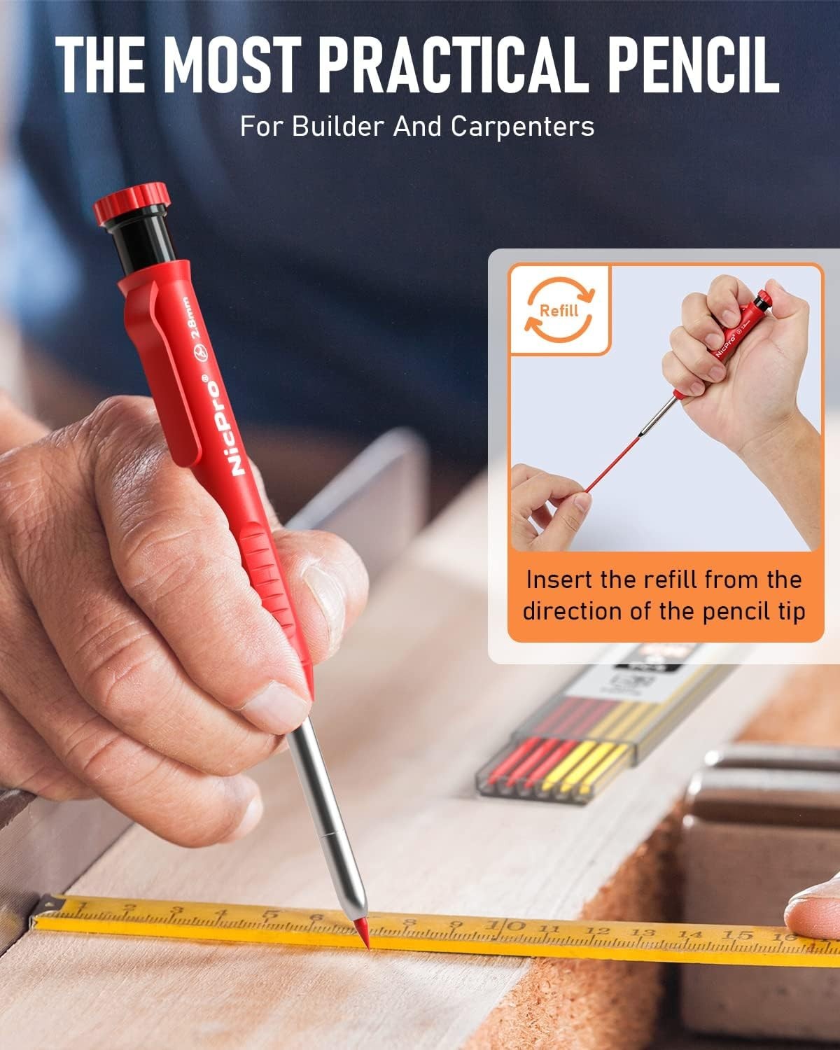 Carpenter Pencils Set with Sharpener 52 Refills Heavy Duty Marking Tools