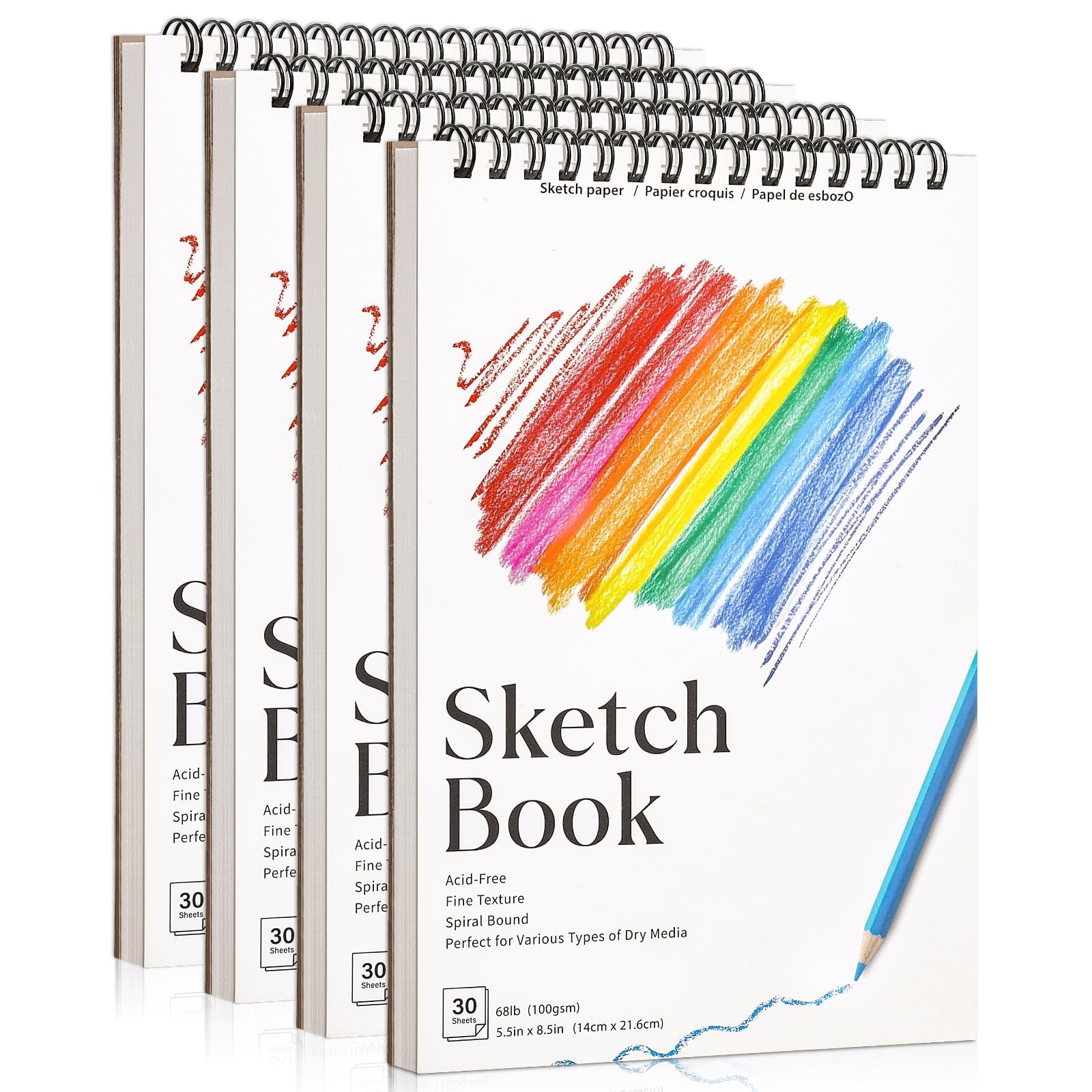 4 Pack Small Sketch Books, 5.5 x 8.5 5.5×8.5 Inch (4 pack), Color Classics