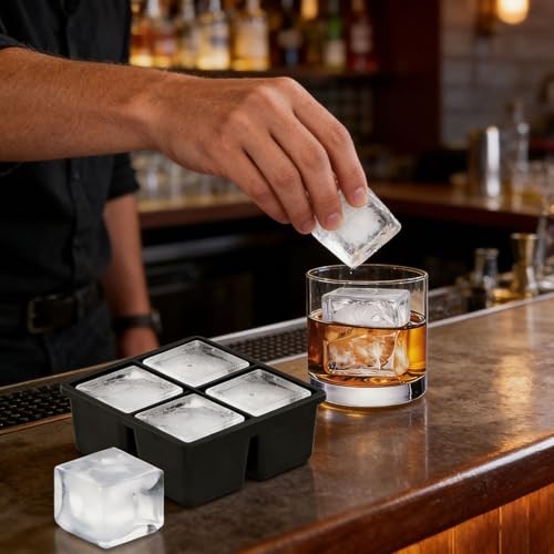 Silicone Ice Cube Tray (1-Pack), Easy Release 2" Big Ice Cubes Four-panel comic