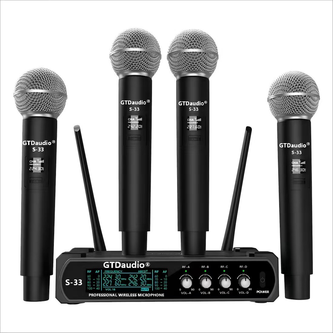 GTD Audio 4 Channel Handheld Wireless Microphone System Karaoke DJ Mic