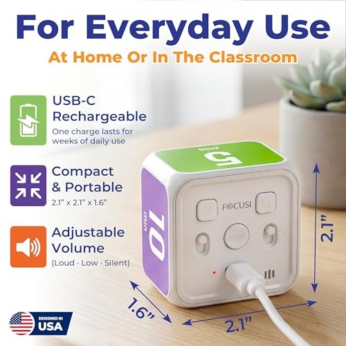 Visual Timer for Kids & Adults – Pomodoro Timer Cube with 5/10/25/45 Min