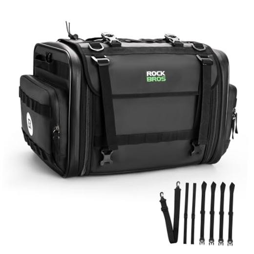 Motorcycle Tail Bag with Waterproof Rain Cover 50L, Black | Expandable,Large
