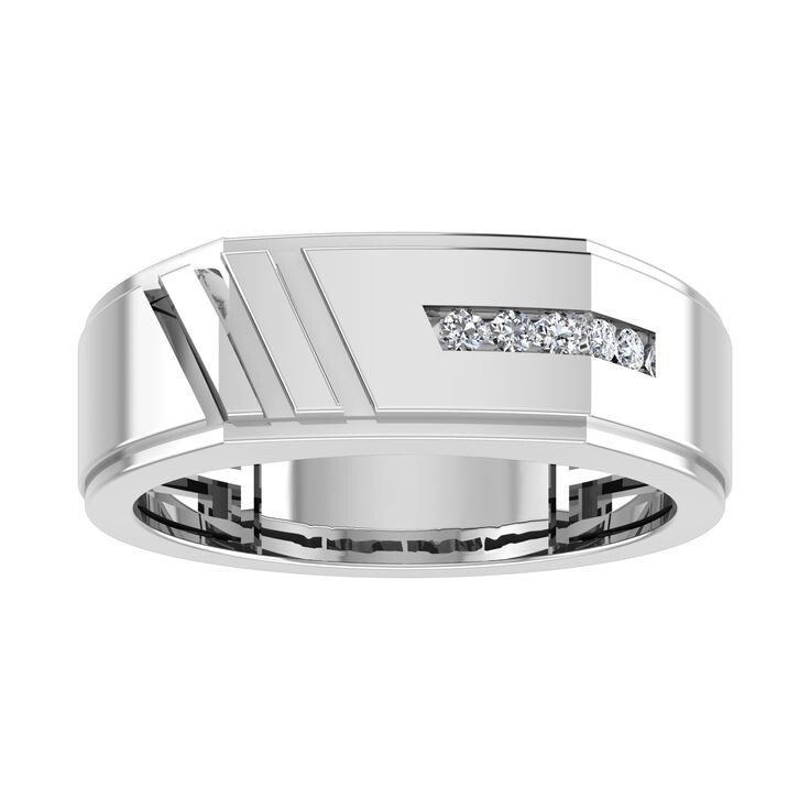 Three Diagonal Line & Border Striped Engraved 0.10CT Simulated Sapphire Ring
