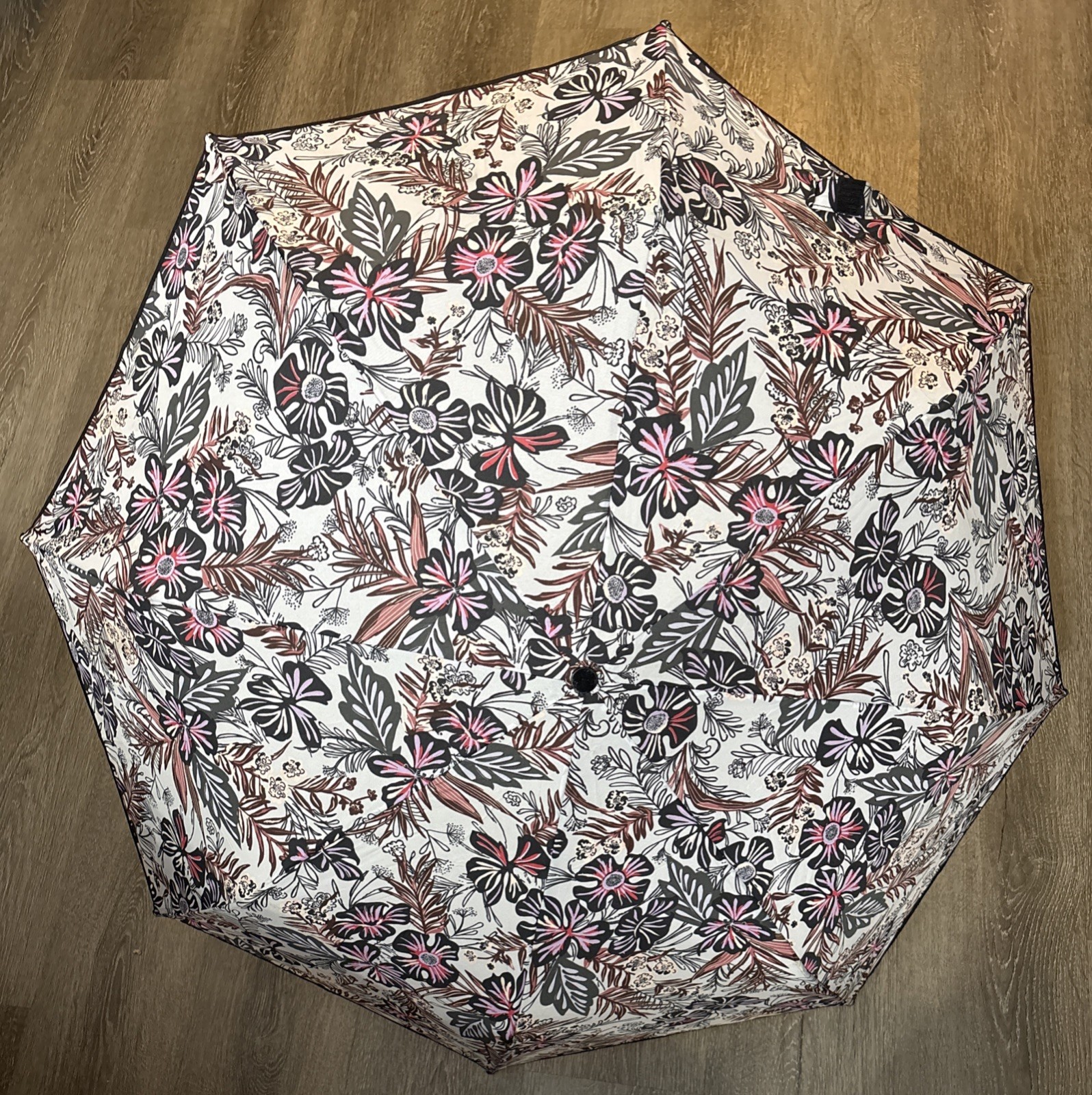 Vera Bradley Pink Purple White & Black Floral Printed Automatic Compact Umbrella