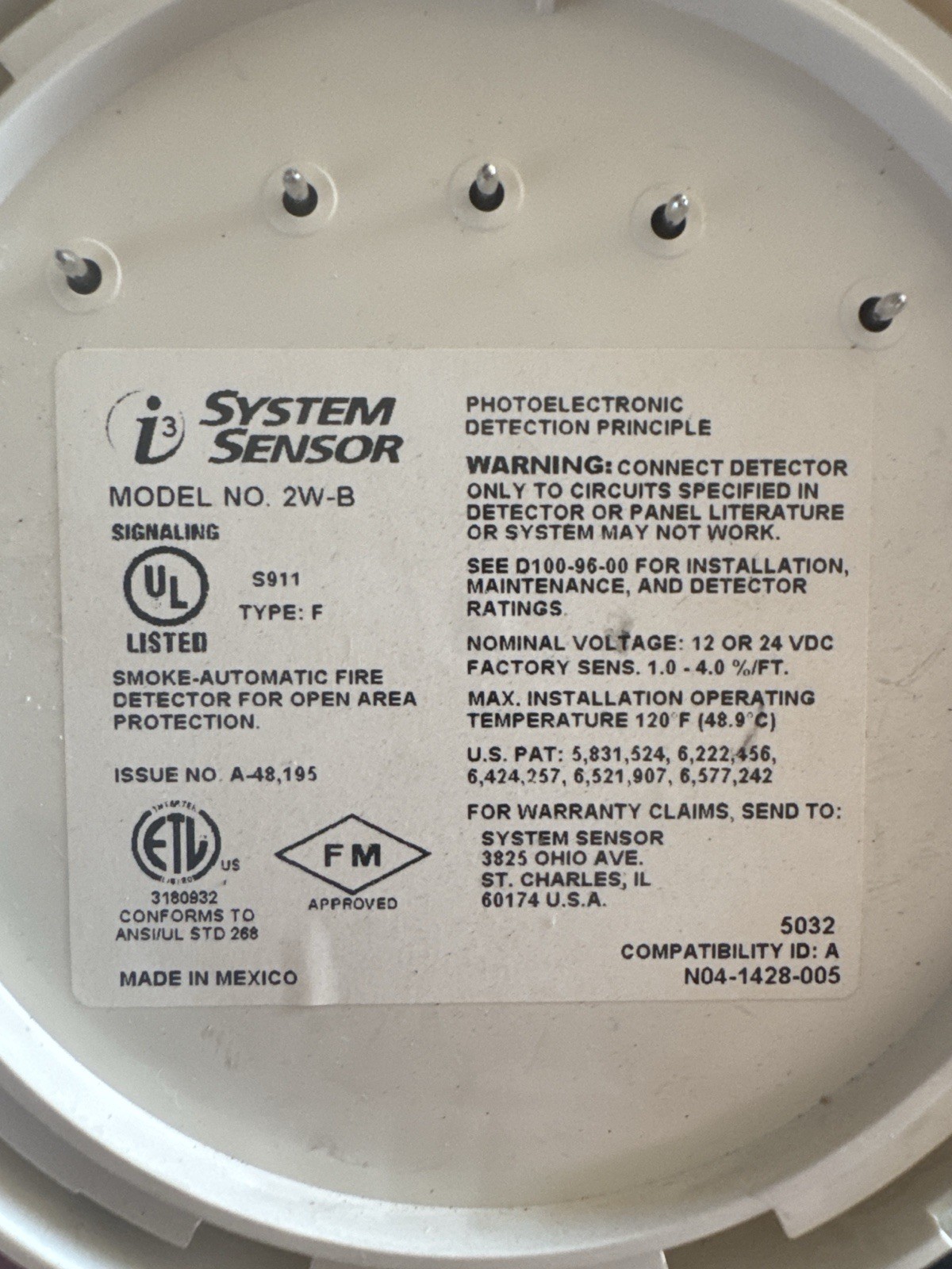 System Sensor 2W-B Photoelectric Smoke Detector - New / Missing Box