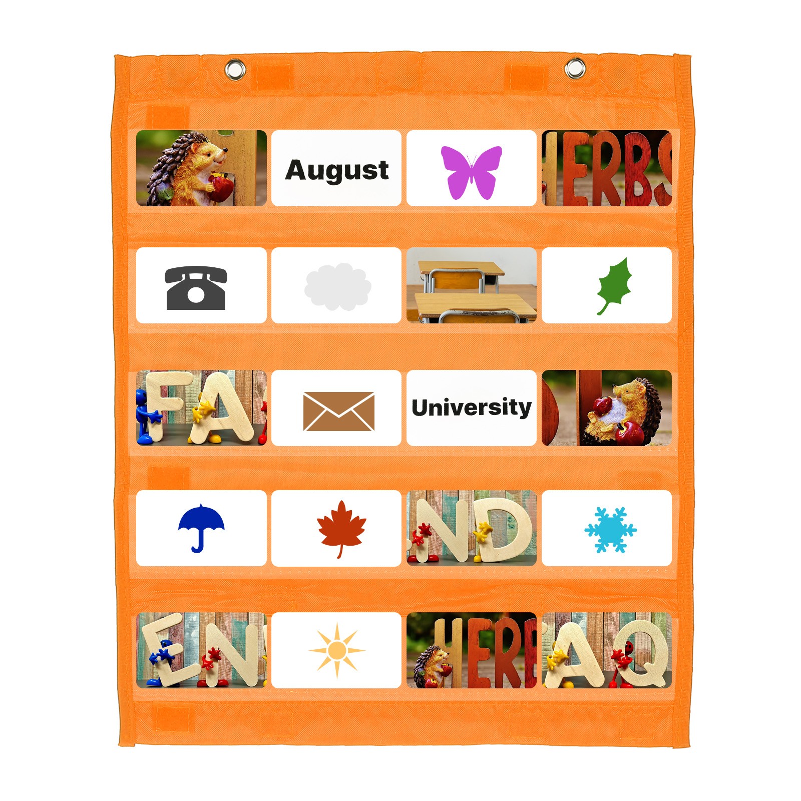 Magnetic Pocket Chart, Small Pocket Chart for Classroom Hanging, Orange