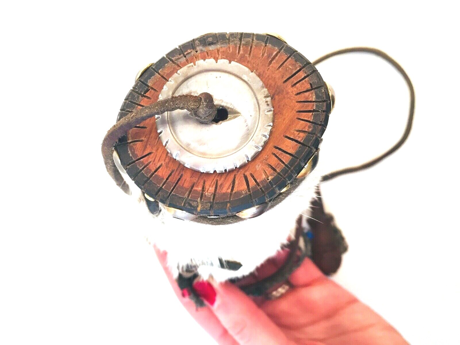 Black Powder Powder Horn Plug with Hand Beaded Lanyard, Calf Skin Cover