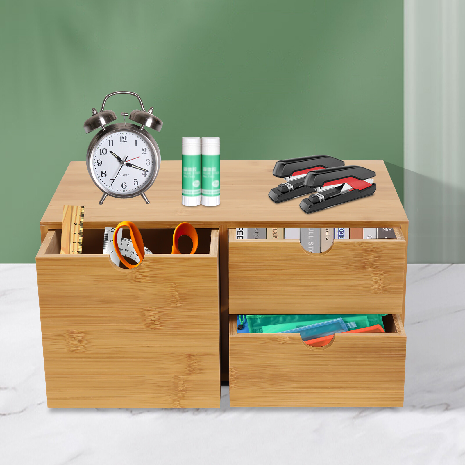 Bamboo Desk Organizer Drawer Tabletop Storage Organization Box Home