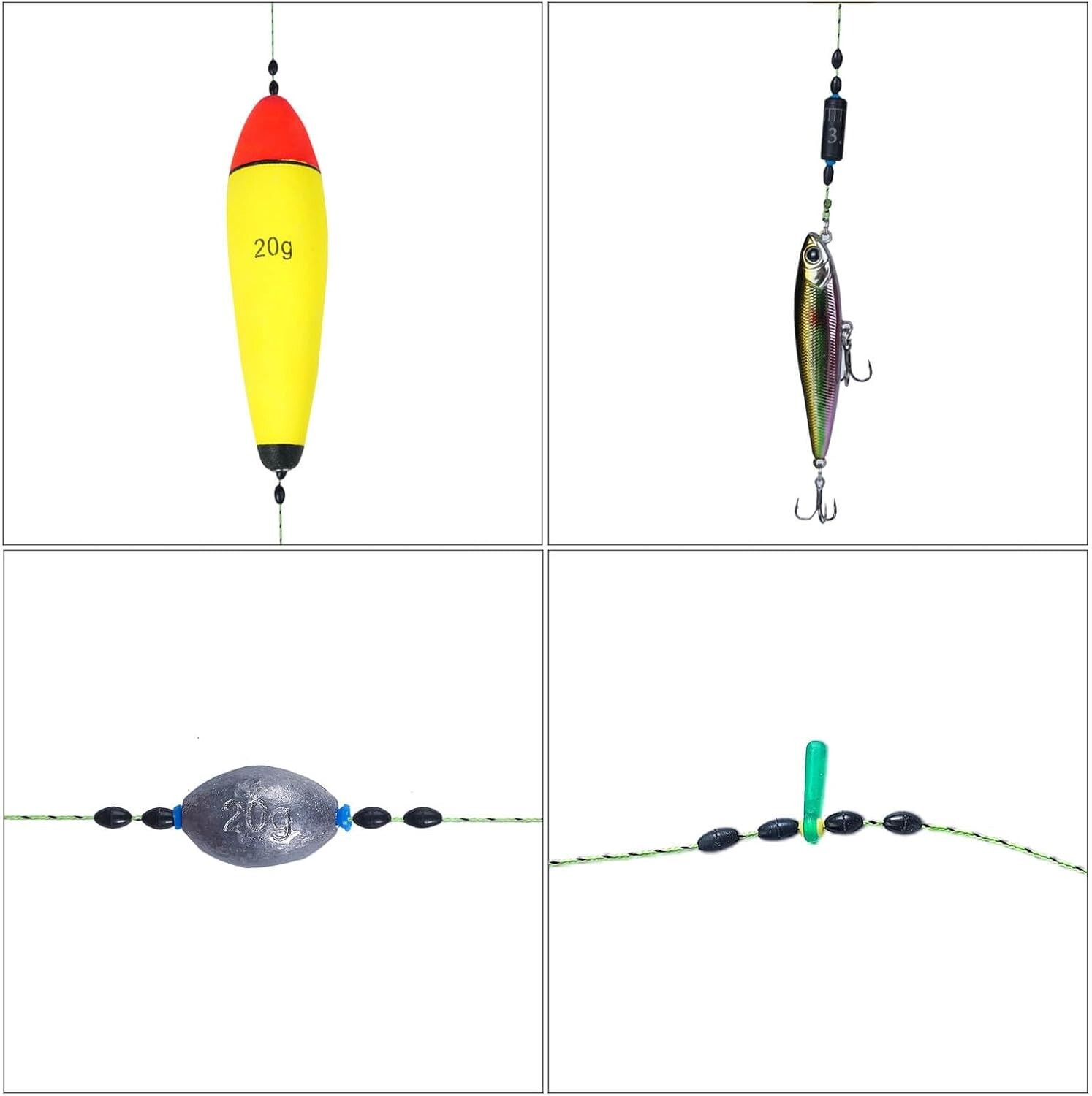 720 PCS Fishing Bobber Stopper Oval Floats Sinker Stops 6 in 1 Black Rubber Size