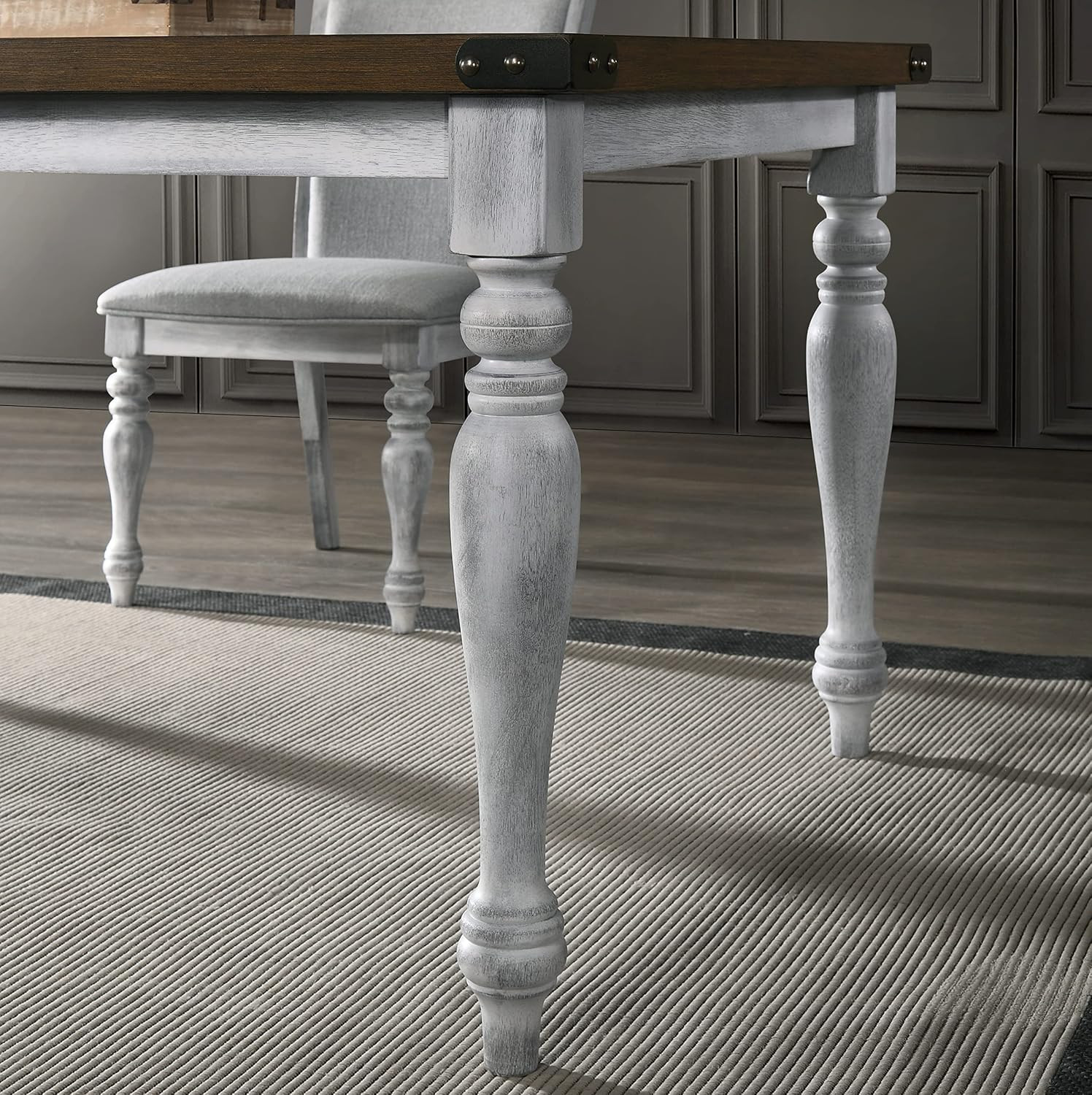 Salines 5-Piece Dining Table Set with 4 Upholstered Chairs, Rustic White