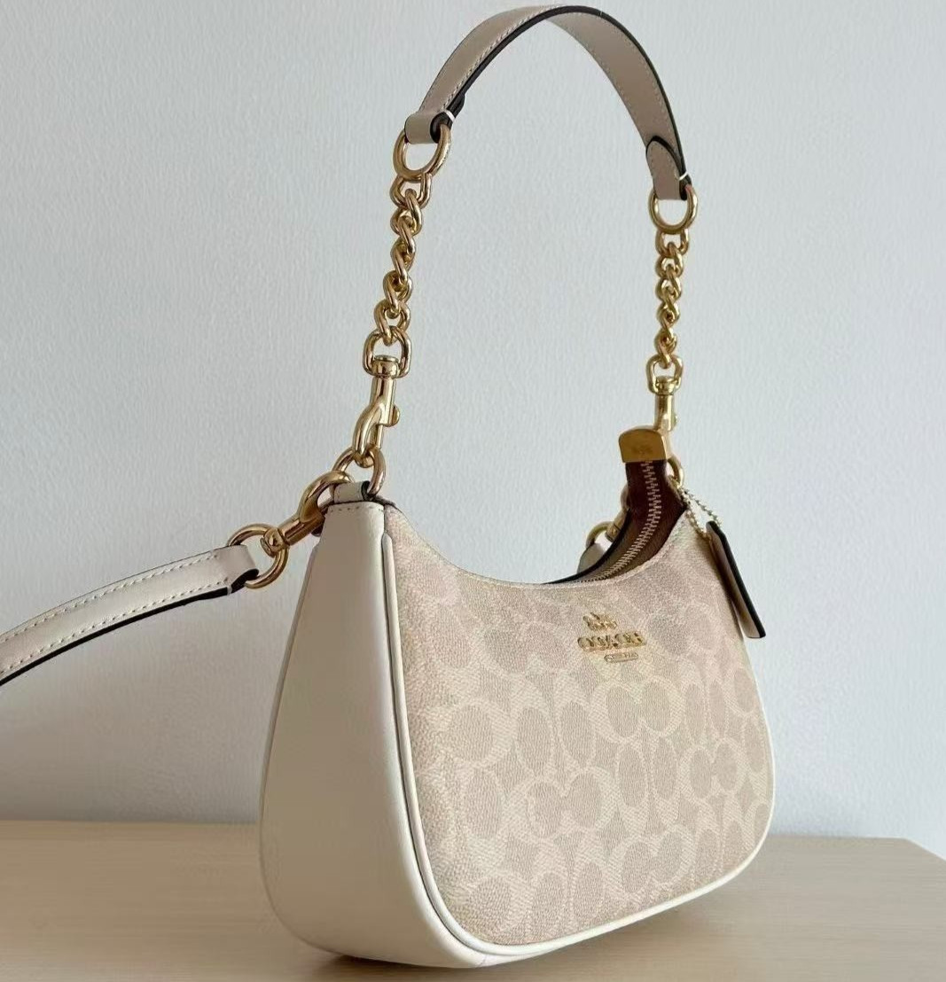 Coach Teri Shoulder Bag In Signature Canvas Gold /Chalk/Brown CV933 NEW