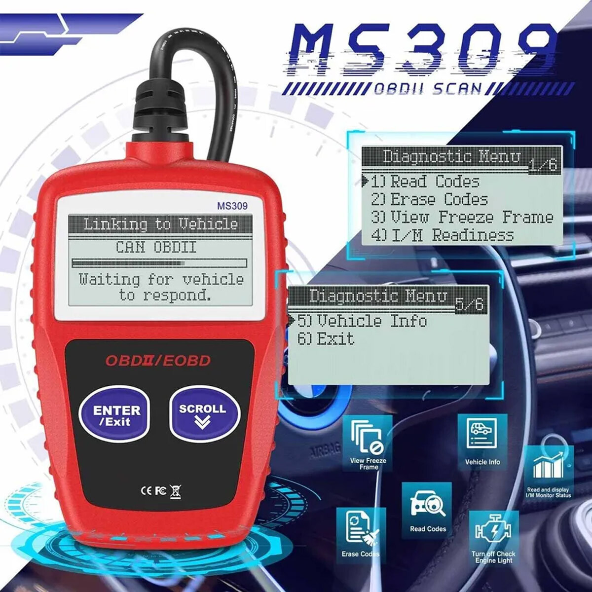 Automotive Code Reader OBD2 Scanner Car Check Engine Fault Diagnostic Tools