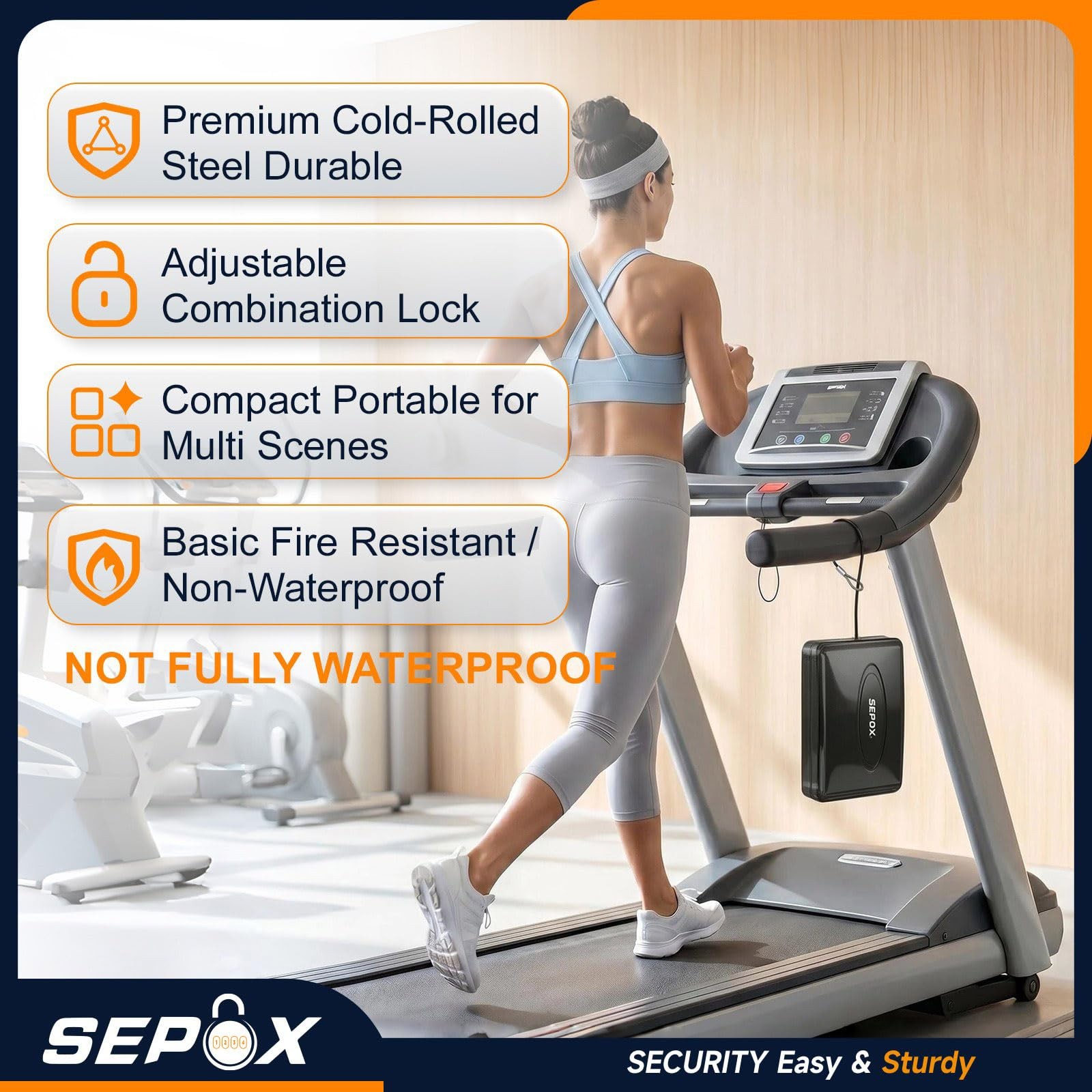 SEPOX® Water/Fire-Resistant Portable Security Case Lock Box 1pcs, Black