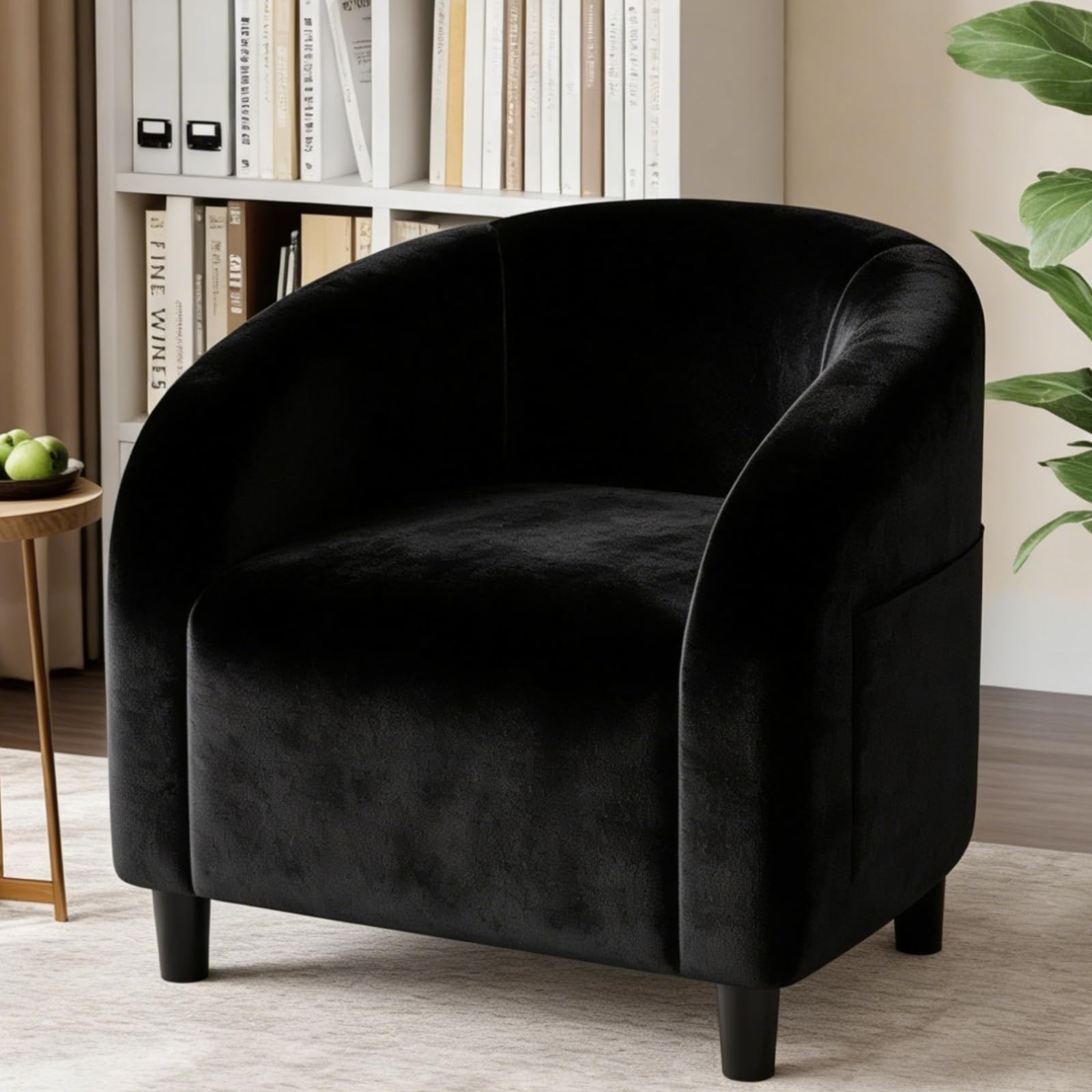 Accent Chair for Living Room ,Modern Velvet Barrel Reading Chair Comfy Armchair