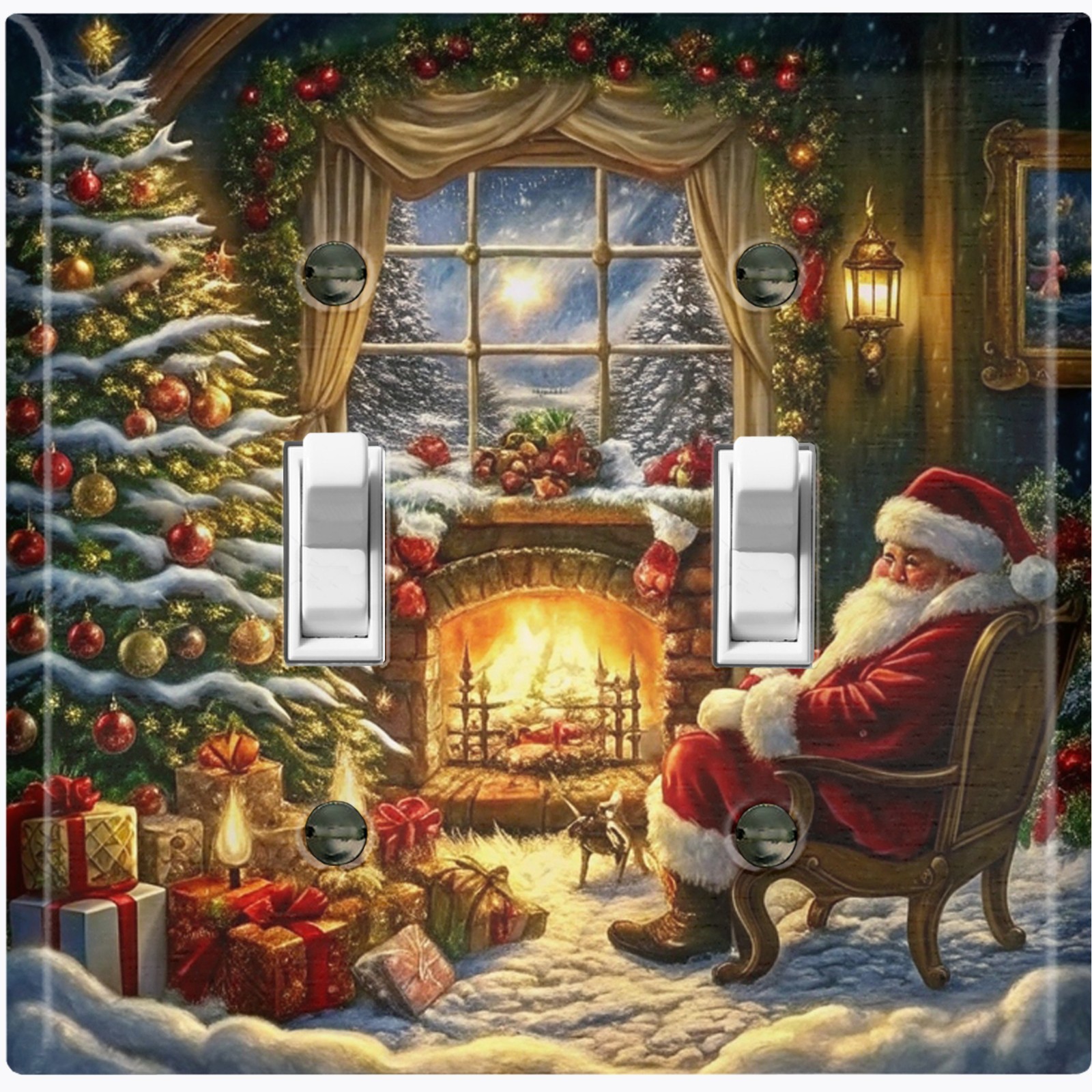Metal Light Switch Outlet Cover Wall Plate Santa Christmas Tree Fireplace SAN119