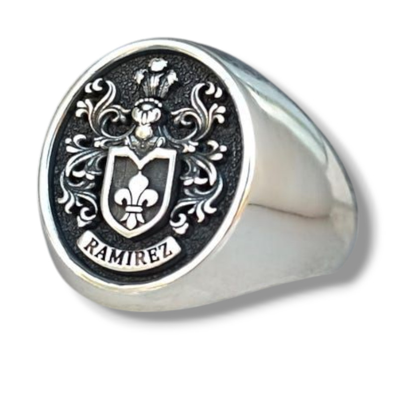 Men's Ramirez Family Crest Ring Stainless Steel Signet Coat of Arms Jewelry Gift