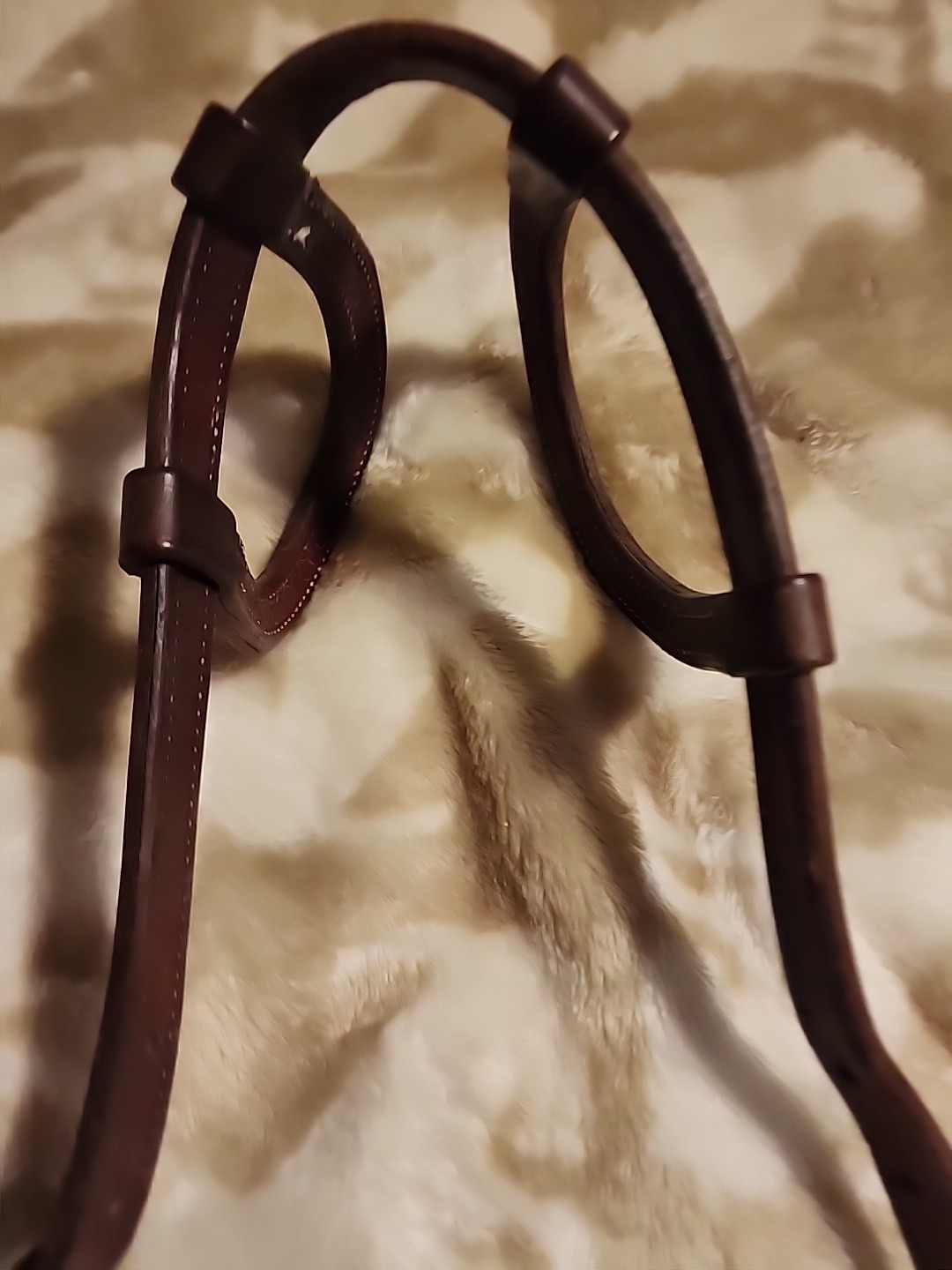 Double Eared Silver Dot Western Bridle Headstall Med Brown Leather EUC